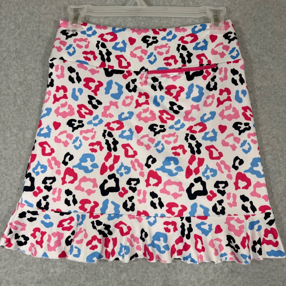 Golftini Big Bang Skort Women XXS White Pink Blue Leopard Print Ruffle Activewea - Picture 2 of 10